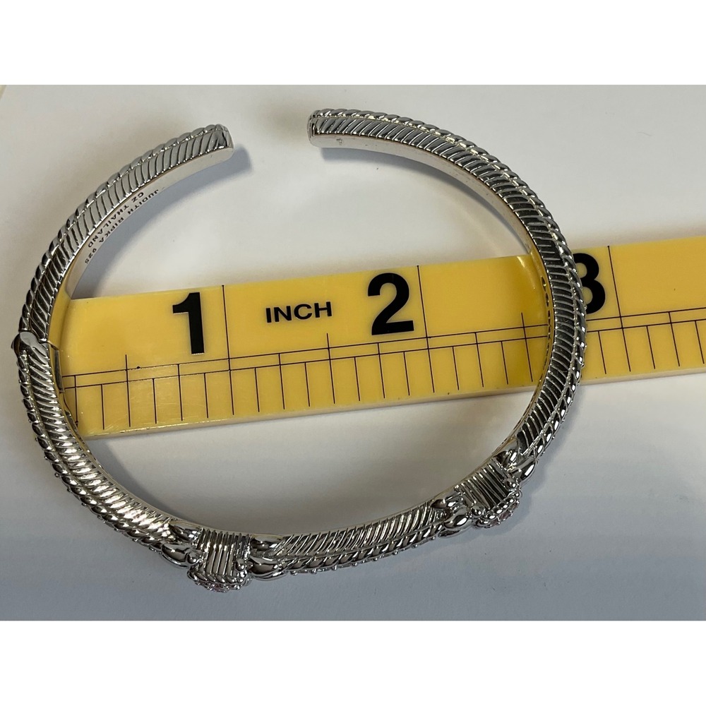 Judith Ripka 925 Sterling Silver Pink Clear CZ Textured Rope Hinged Bracelet - Picture 5 of 11